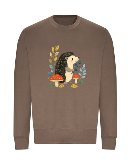 Hedgehog's Berry Harvest Adult Sweatshirt - Once Upon a Woodland Mocha Brown colour variant image