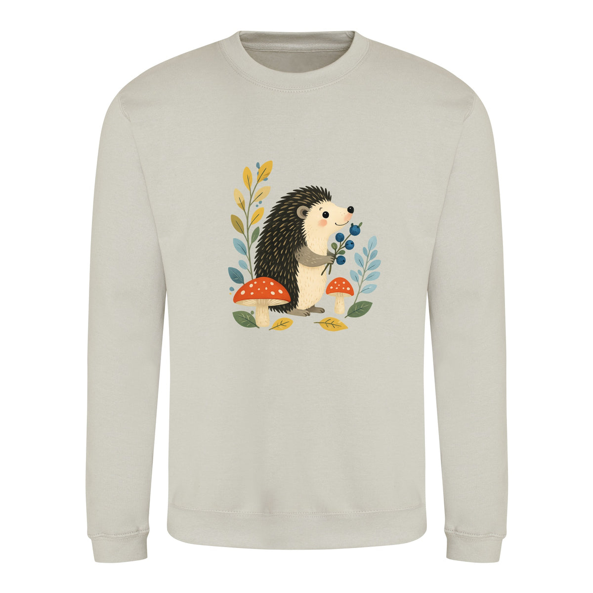 Hedgehog's Berry Harvest Adult Sweatshirt - Once Upon a Woodland Natural Stone colour variant image