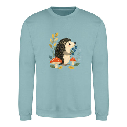 Hedgehog's Berry Harvest Adult Sweatshirt - Once Upon a Woodland Seafoam colour variant image