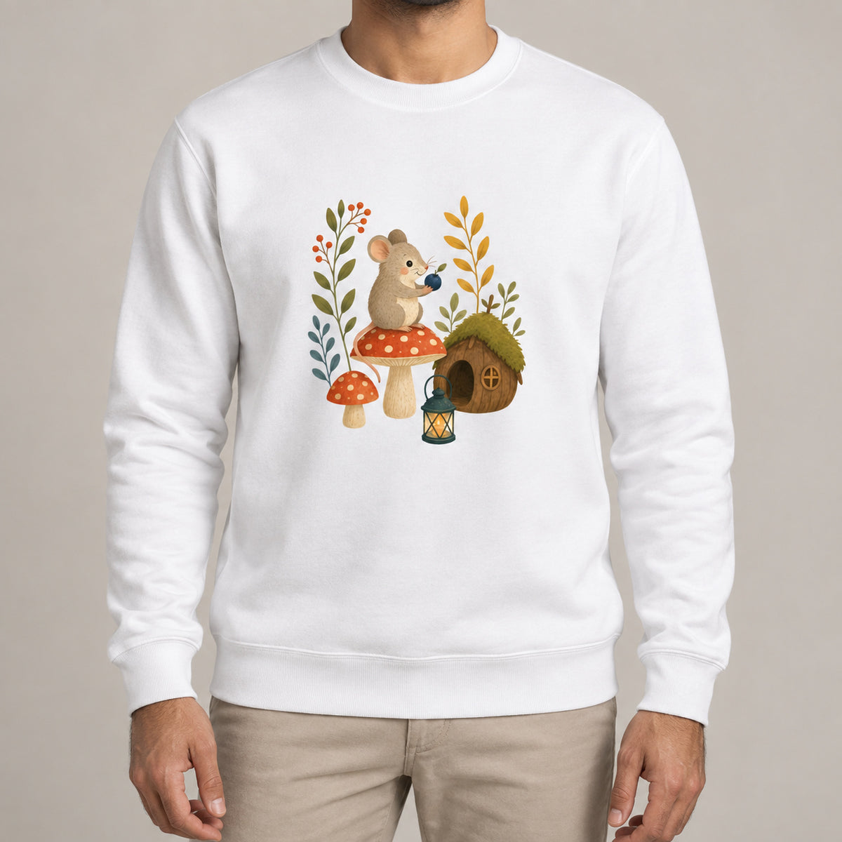 Mouse at Mushroom Cottage Adult Sweatshirt - Once Upon a Woodland lead image