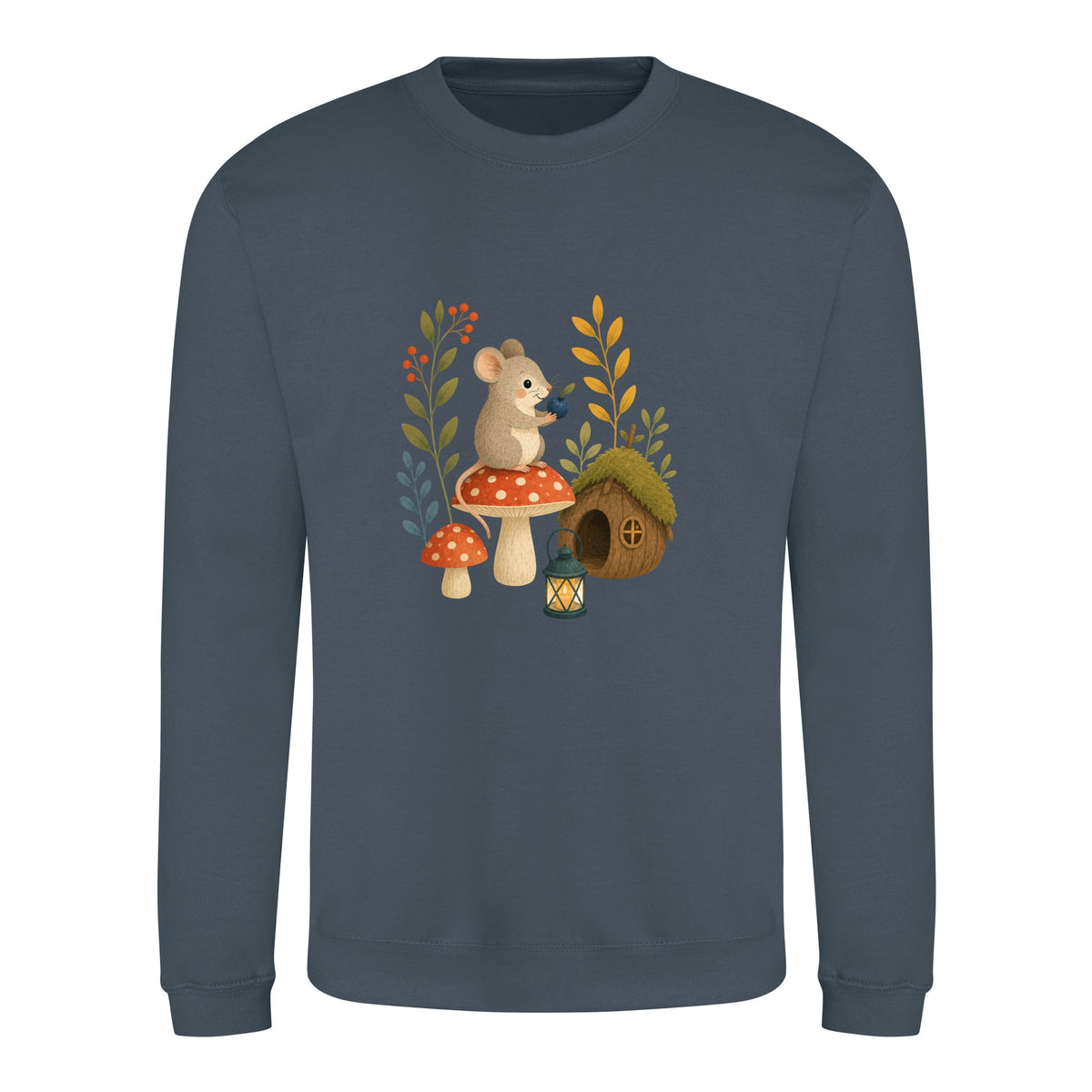 Mouse at Mushroom Cottage Adult Sweatshirt - Once Upon a Woodland Airforce Blue colour variant image