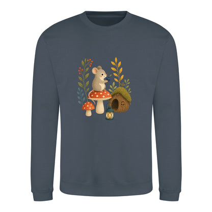 Mouse at Mushroom Cottage Adult Sweatshirt - Once Upon a Woodland Airforce Blue colour variant image