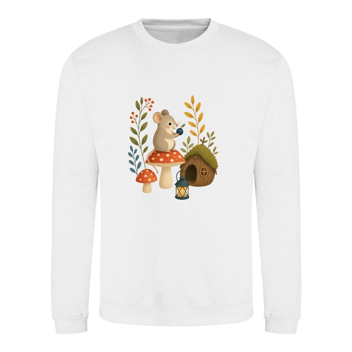 Mouse at Mushroom Cottage Adult Sweatshirt - Once Upon a Woodland Arctic White colour variant image