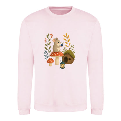 Mouse at Mushroom Cottage Adult Sweatshirt - Once Upon a Woodland Baby Pink colour variant image