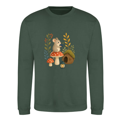 Mouse at Mushroom Cottage Adult Sweatshirt - Once Upon a Woodland Bottle Green colour variant image