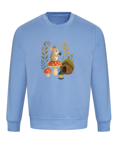 Mouse at Mushroom Cottage Adult Sweatshirt - Once Upon a Woodland Cornflower Blue colour variant image