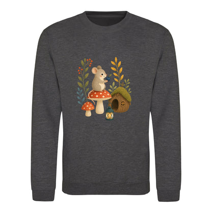 Mouse at Mushroom Cottage Adult Sweatshirt - Once Upon a Woodland Charcoal colour variant image