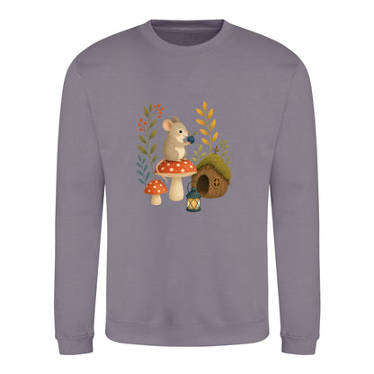 Mouse at Mushroom Cottage Adult Sweatshirt - Once Upon a Woodland Dusty Lilac colour variant image