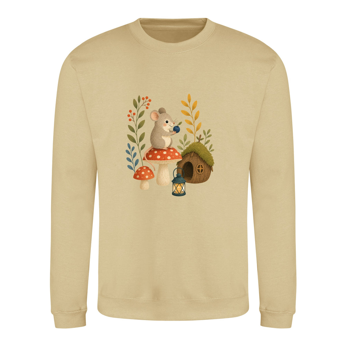 Mouse at Mushroom Cottage Adult Sweatshirt - Once Upon a Woodland Desert Sand colour variant image