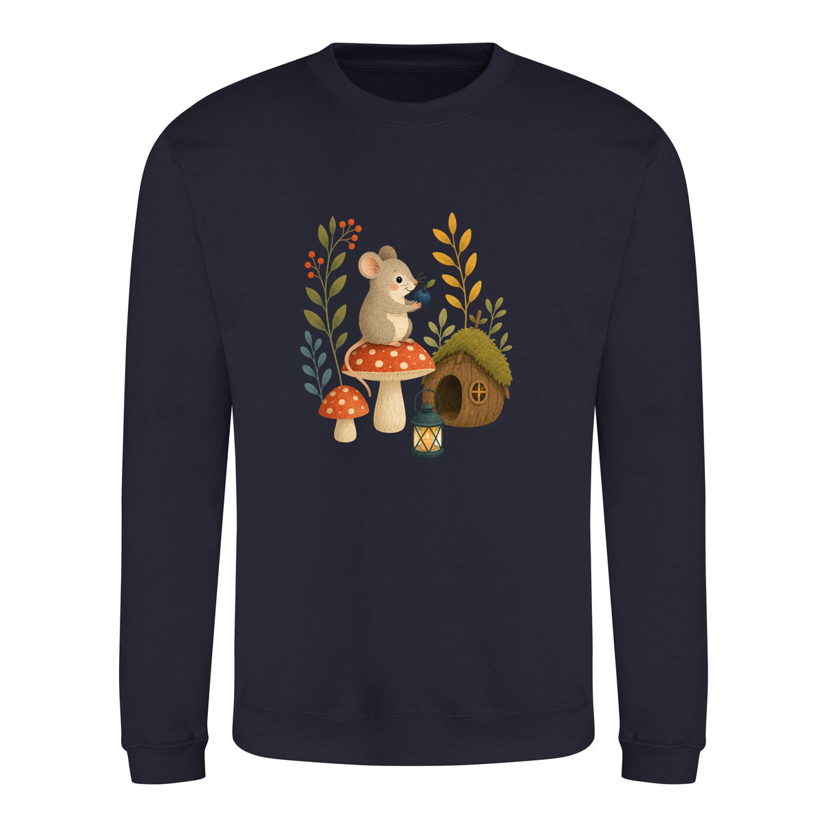 Mouse at Mushroom Cottage Adult Sweatshirt - Once Upon a Woodland French Navy colour variant image