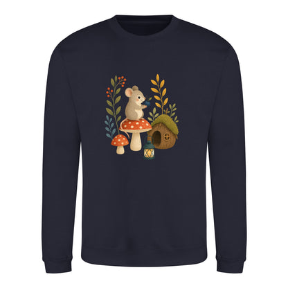 Mouse at Mushroom Cottage Adult Sweatshirt - Once Upon a Woodland French Navy colour variant image