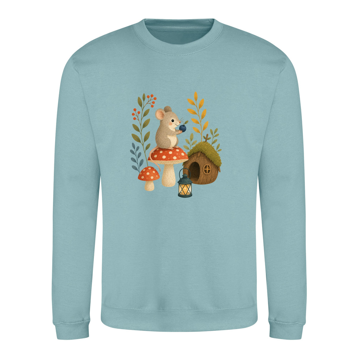 Mouse at Mushroom Cottage Adult Sweatshirt - Once Upon a Woodland Seafoam colour variant image