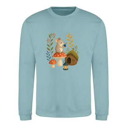 Mouse at Mushroom Cottage Adult Sweatshirt - Once Upon a Woodland Seafoam colour variant image