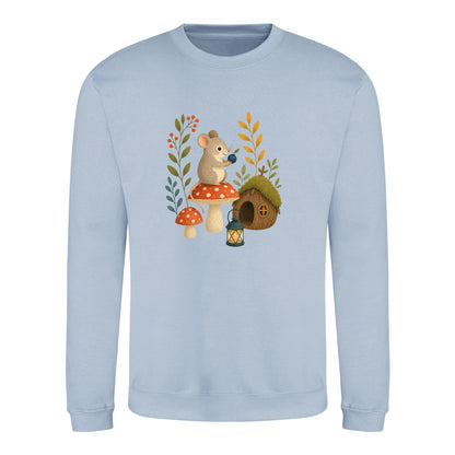 Mouse at Mushroom Cottage Adult Sweatshirt - Once Upon a Woodland Sky Blue colour variant image
