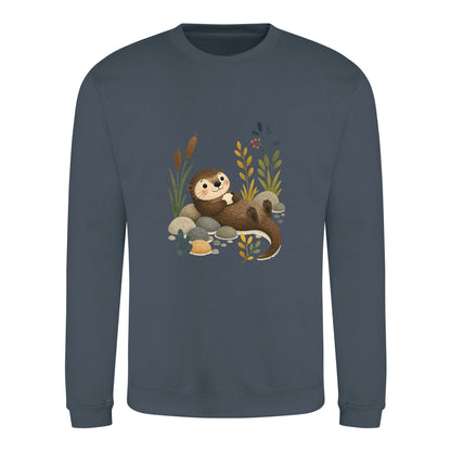 Otter by the Reeds Adult Sweatshirt - Once Upon a Woodland Airforce Blue colour variant image