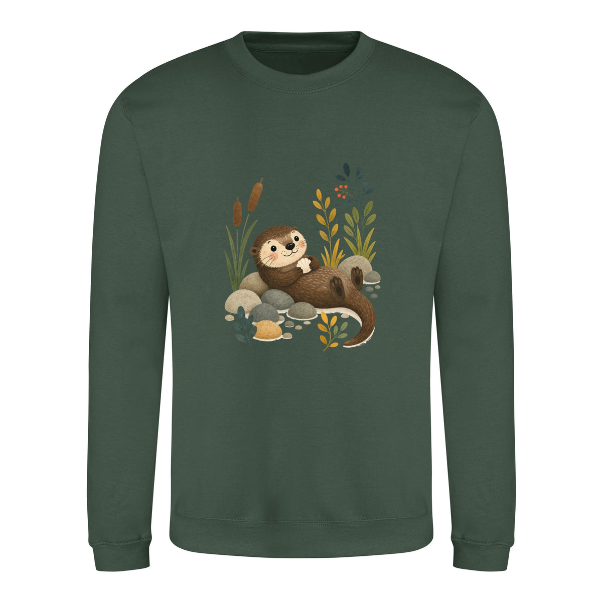 Otter by the Reeds Adult Sweatshirt - Once Upon a Woodland Bottle Green colour variant image