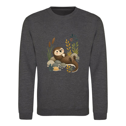 Otter by the Reeds Adult Sweatshirt - Once Upon a Woodland Charcoal colour variant image
