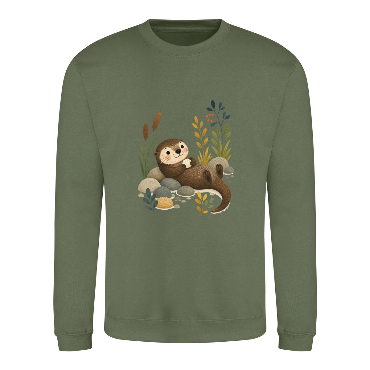 Otter by the Reeds Adult Sweatshirt - Once Upon a Woodland Earthy Green colour variant image