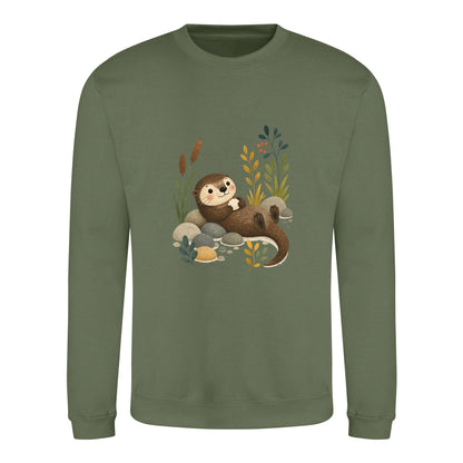 Otter by the Reeds Adult Sweatshirt - Once Upon a Woodland Earthy Green colour variant image