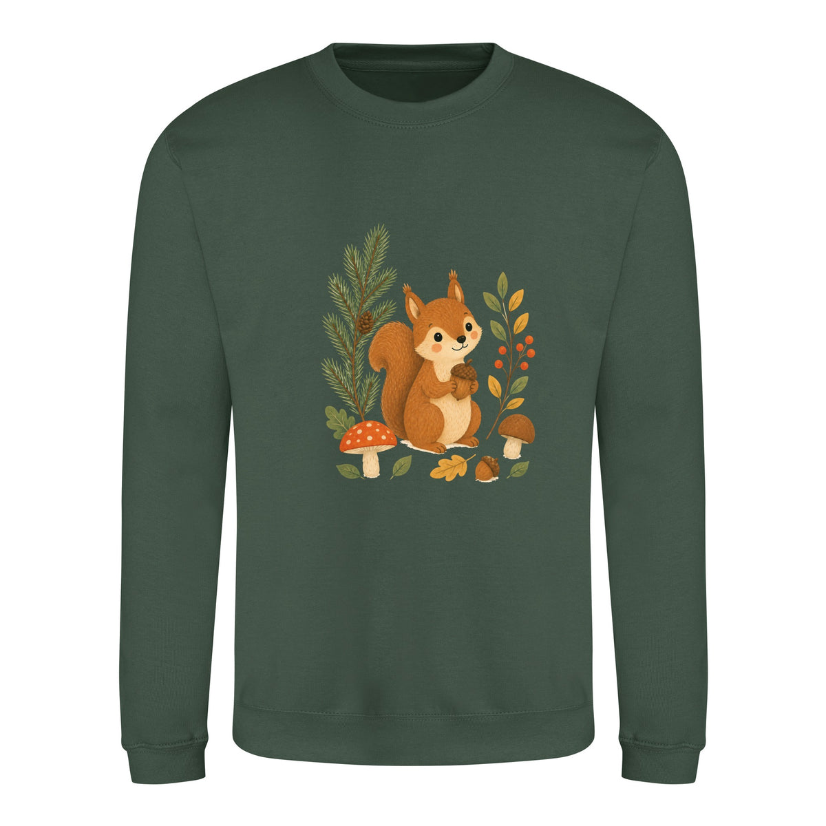 Squirrel's Autumn Store Adult Sweatshirt - Once Upon a Woodland Bottle Green colour variant image