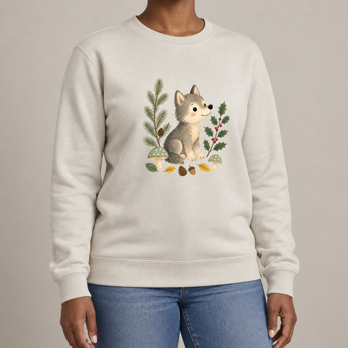 Wolf in the Winter Wood Adult Sweatshirt - Once Upon a Woodland lead image
