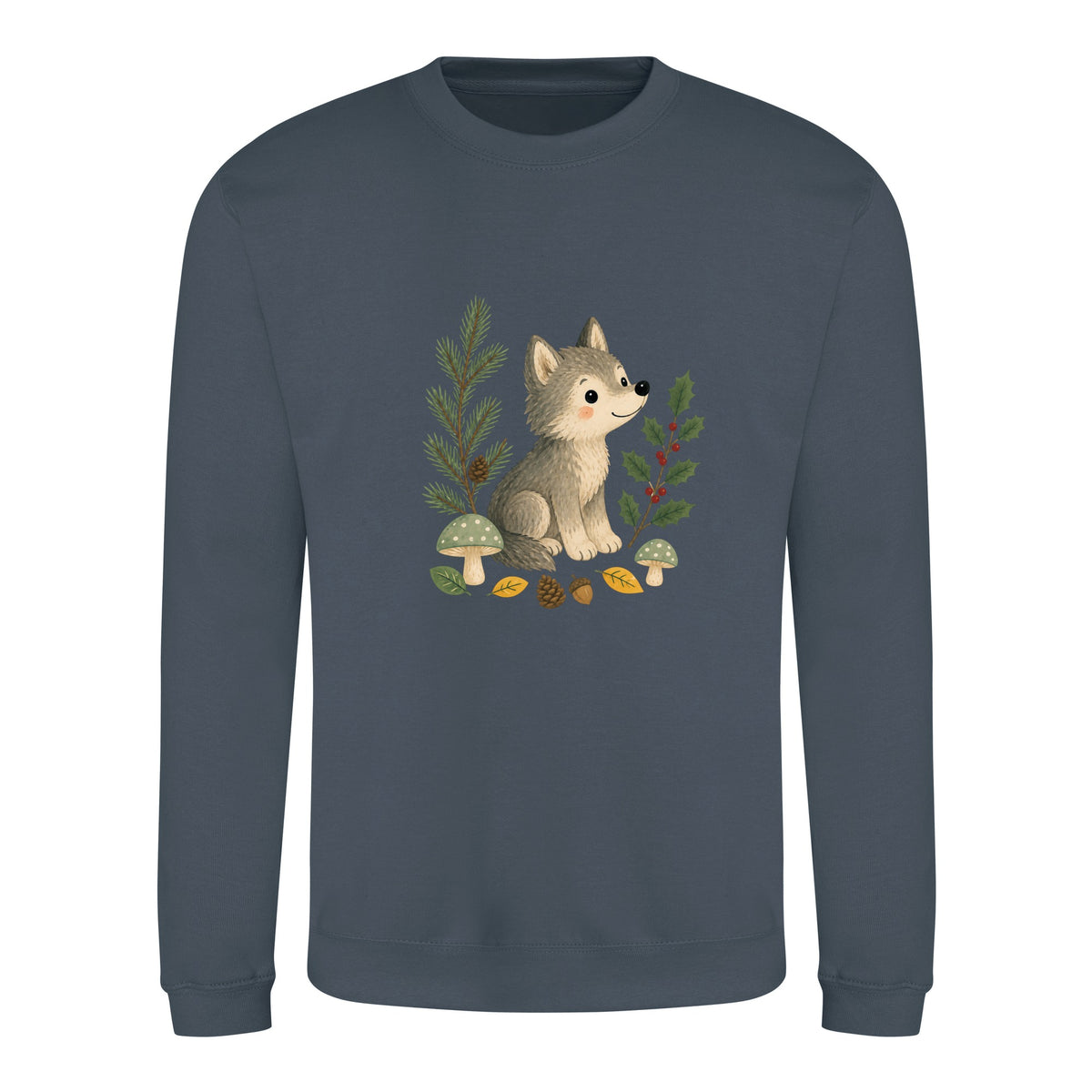 Wolf in the Winter Wood Adult Sweatshirt - Once Upon a Woodland Airforce Blue colour variant image