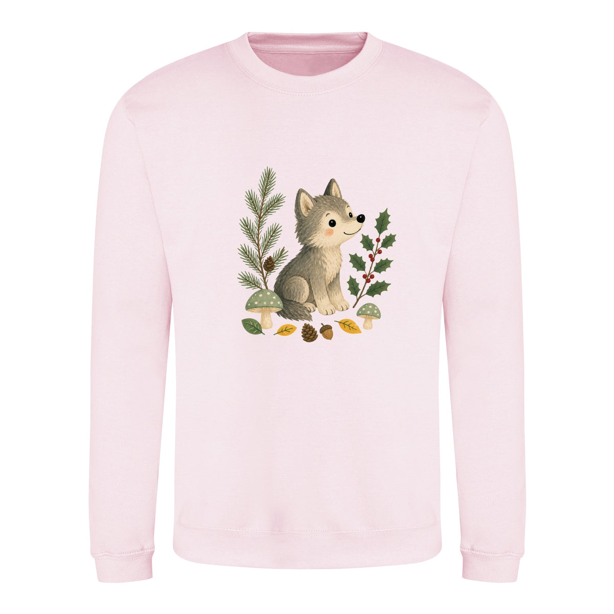 Wolf in the Winter Wood Adult Sweatshirt - Once Upon a Woodland Baby Pink colour variant image