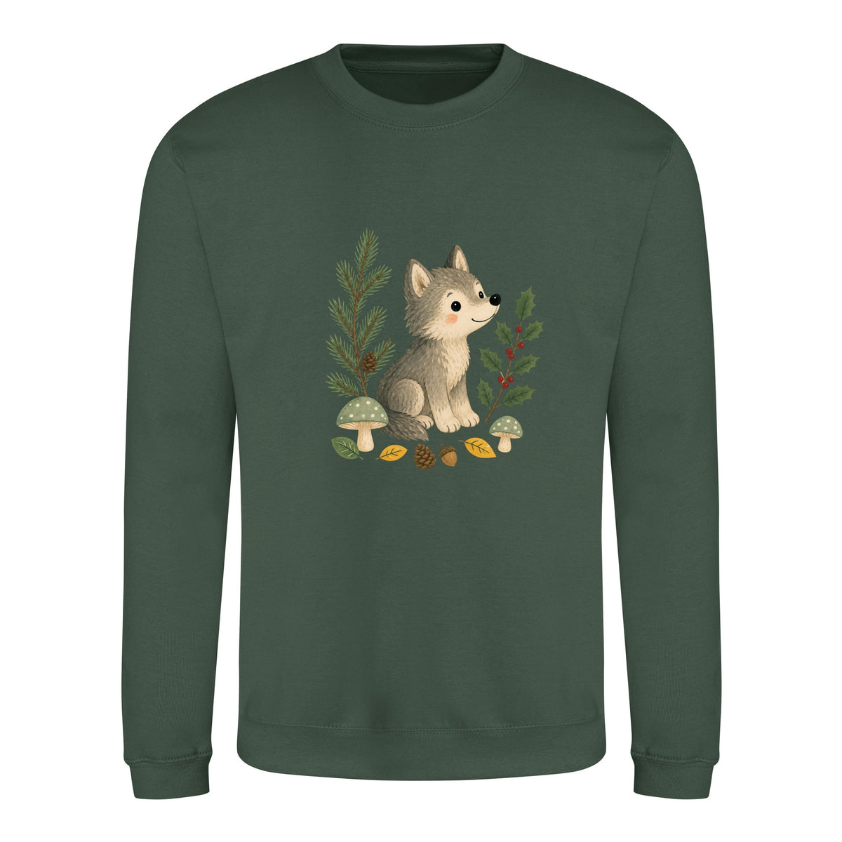 Wolf in the Winter Wood Adult Sweatshirt - Once Upon a Woodland Bottle Green colour variant image