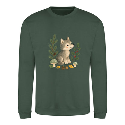 Wolf in the Winter Wood Adult Sweatshirt - Once Upon a Woodland Bottle Green colour variant image