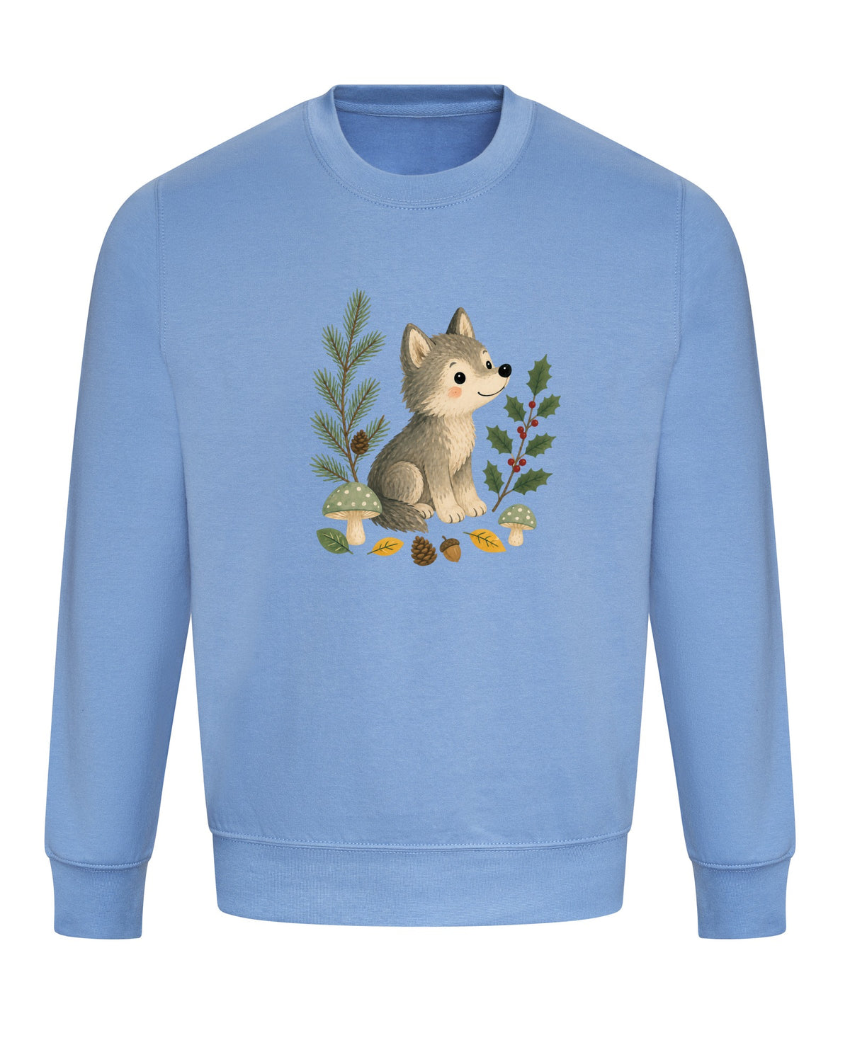 Wolf in the Winter Wood Adult Sweatshirt - Once Upon a Woodland Cornflower Blue colour variant image