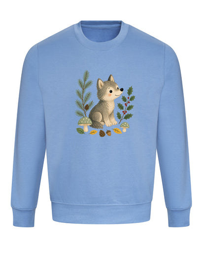 Wolf in the Winter Wood Adult Sweatshirt - Once Upon a Woodland Cornflower Blue colour variant image