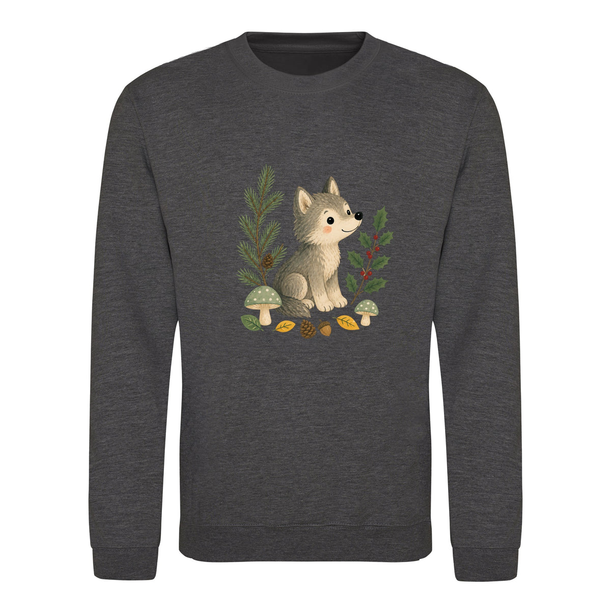 Wolf in the Winter Wood Adult Sweatshirt - Once Upon a Woodland Charcoal colour variant image