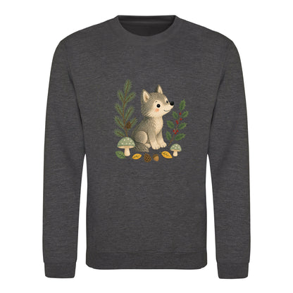 Wolf in the Winter Wood Adult Sweatshirt - Once Upon a Woodland Charcoal colour variant image