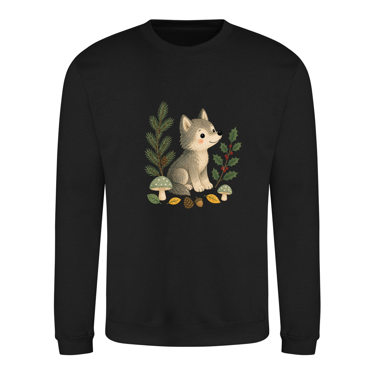 Wolf in the Winter Wood Adult Sweatshirt - Once Upon a Woodland Deep Black colour variant image