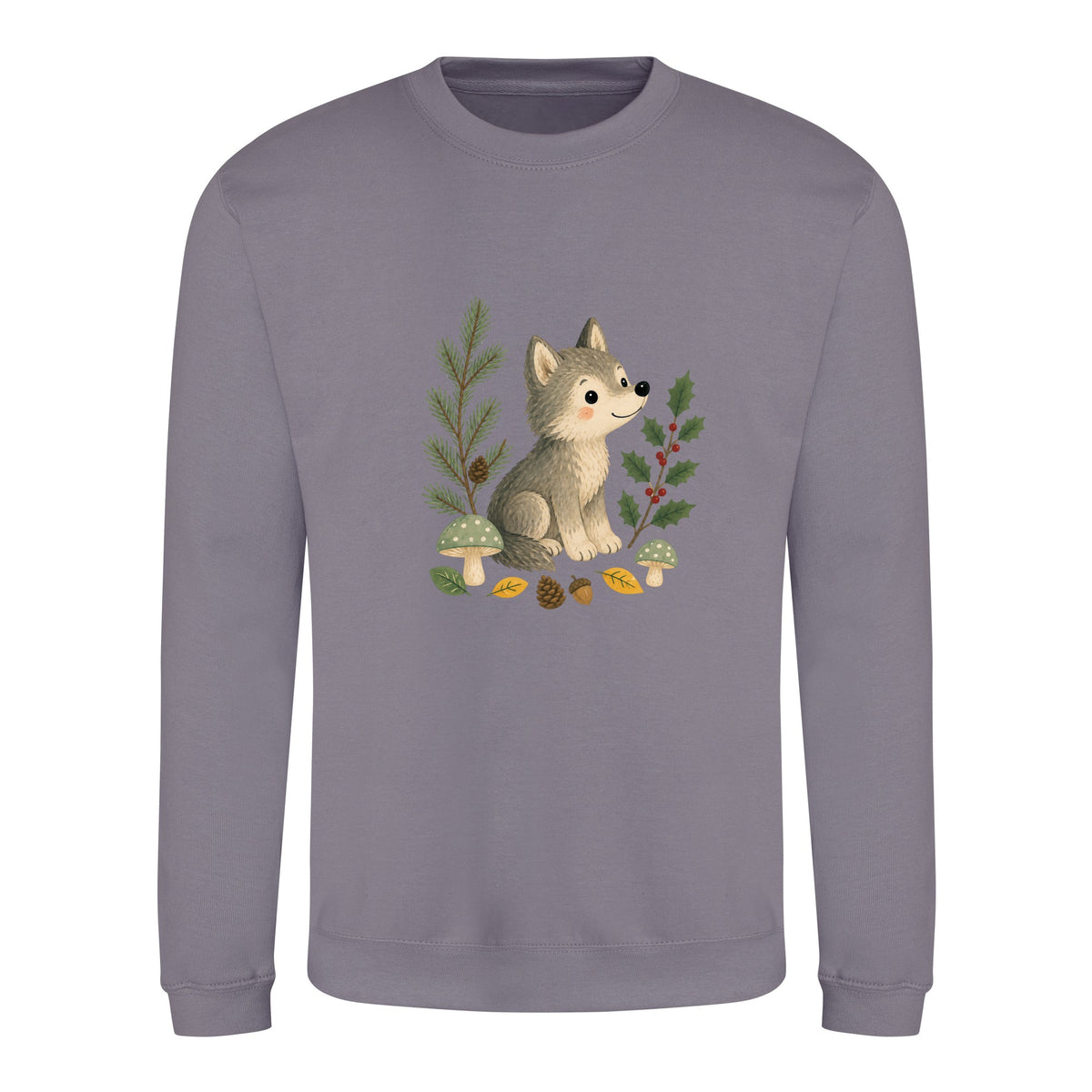 Wolf in the Winter Wood Adult Sweatshirt - Once Upon a Woodland Dusty Lilac colour variant image