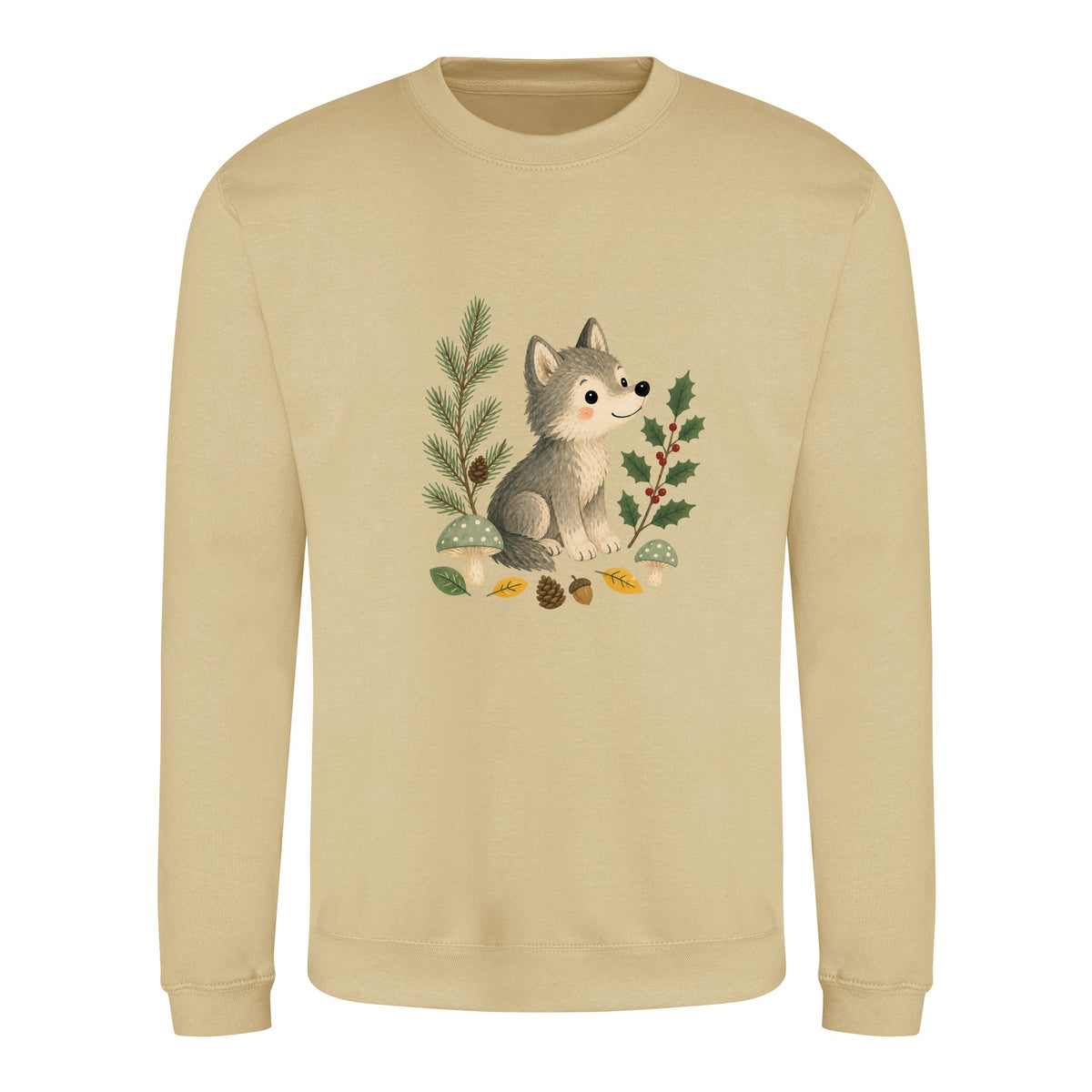 Wolf in the Winter Wood Adult Sweatshirt - Once Upon a Woodland Desert Sand colour variant image