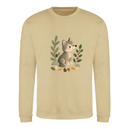 Wolf in the Winter Wood Adult Sweatshirt - Once Upon a Woodland Desert Sand colour variant image