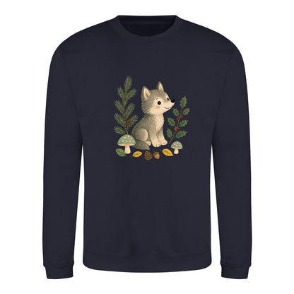 Wolf in the Winter Wood Adult Sweatshirt - Once Upon a Woodland French Navy colour variant image