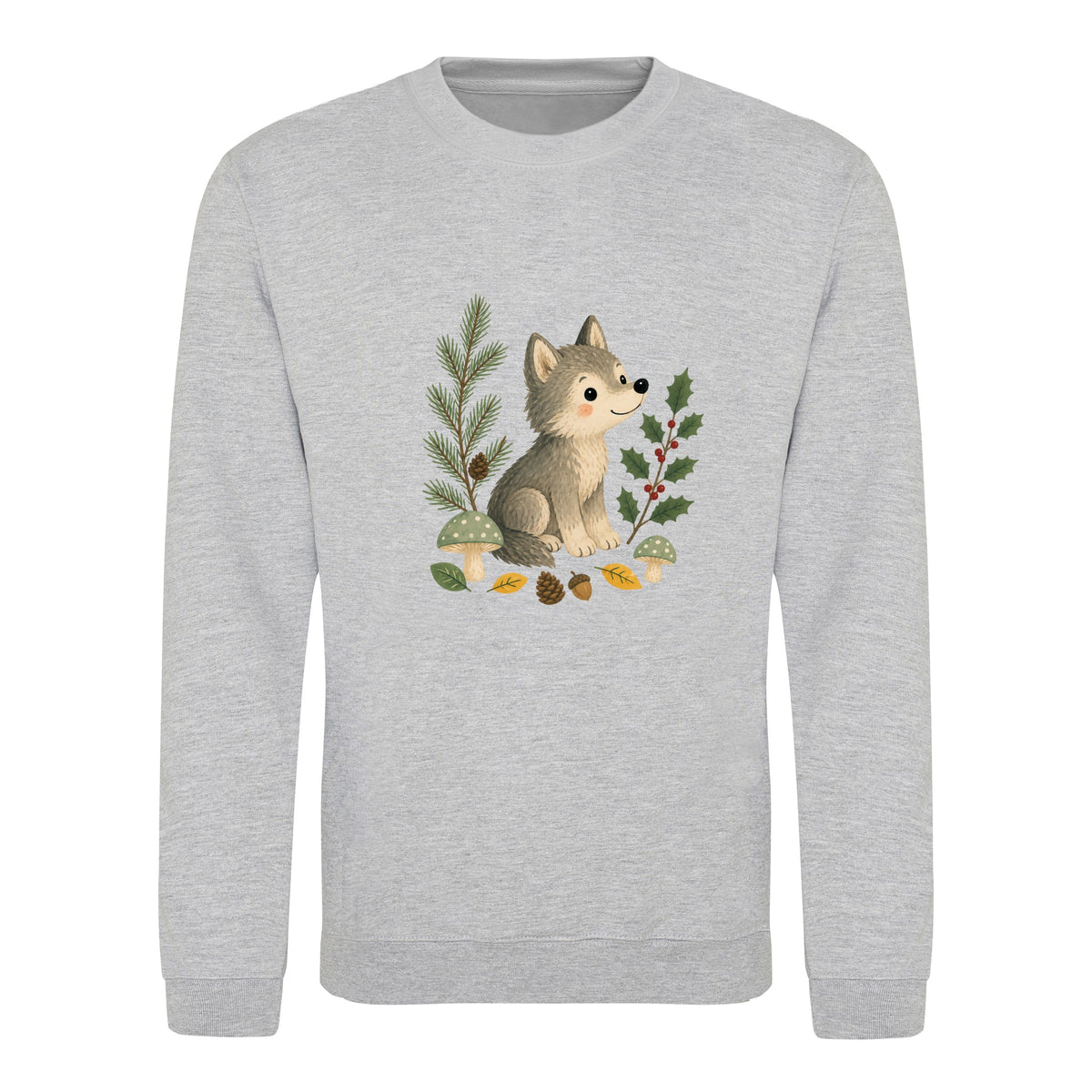 Wolf in the Winter Wood Adult Sweatshirt - Once Upon a Woodland Heather Grey colour variant image