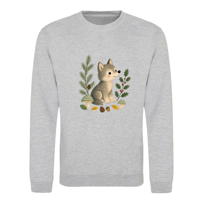 Wolf in the Winter Wood Adult Sweatshirt - Once Upon a Woodland Heather Grey colour variant image