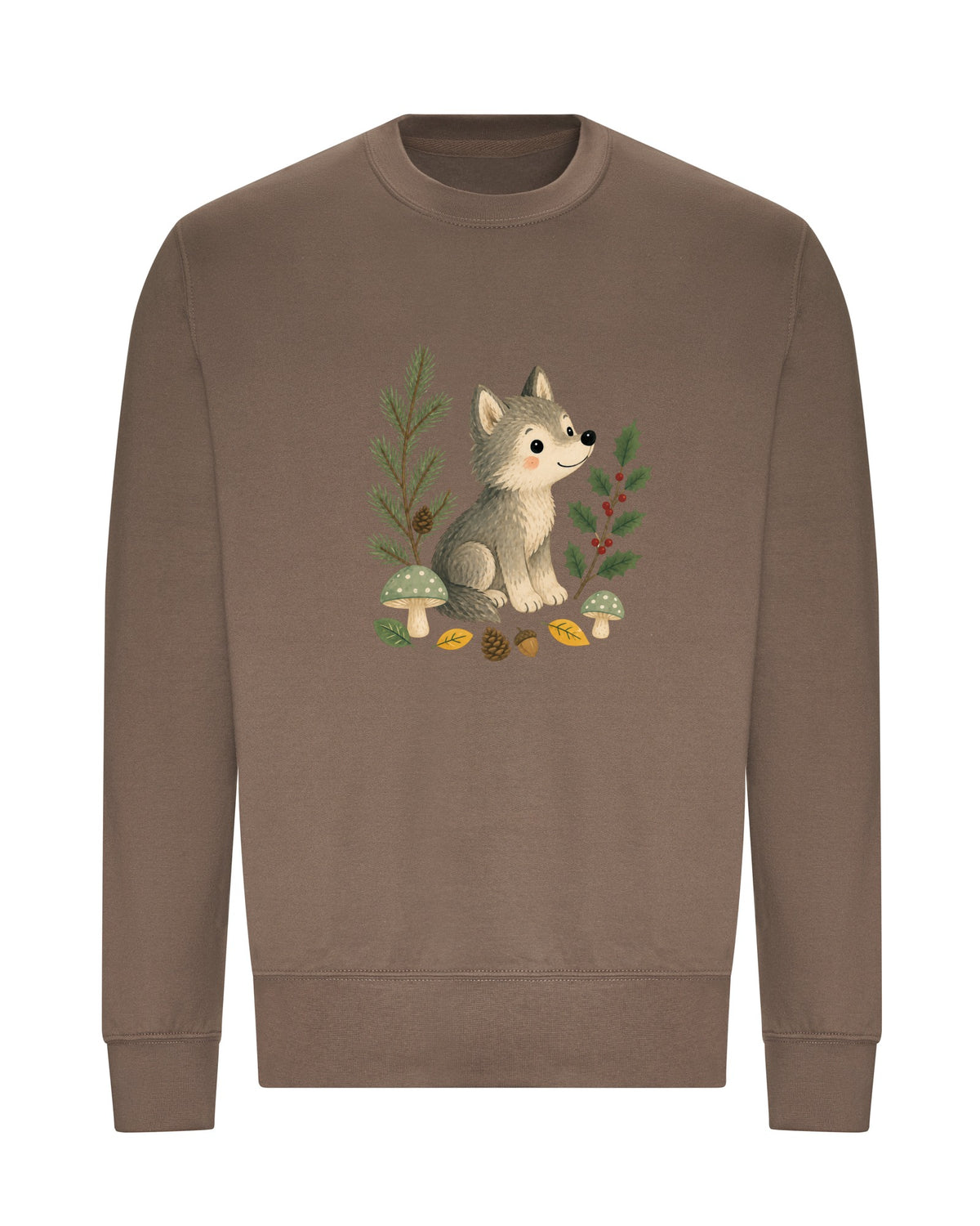 Wolf in the Winter Wood Adult Sweatshirt - Once Upon a Woodland Mocha Brown colour variant image