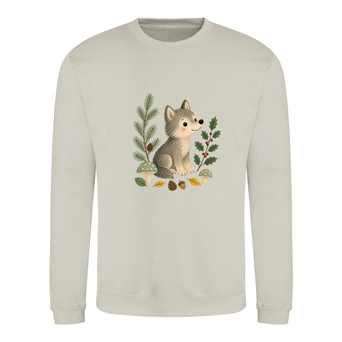 Wolf in the Winter Wood Adult Sweatshirt - Once Upon a Woodland Natural Stone colour variant image
