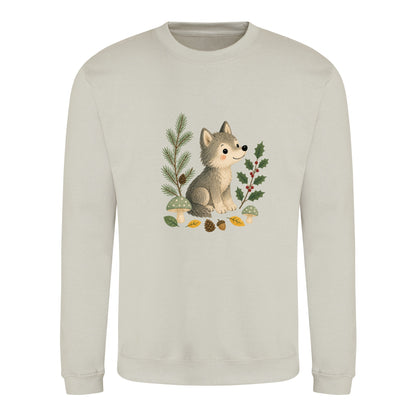 Wolf in the Winter Wood Adult Sweatshirt - Once Upon a Woodland Natural Stone colour variant image