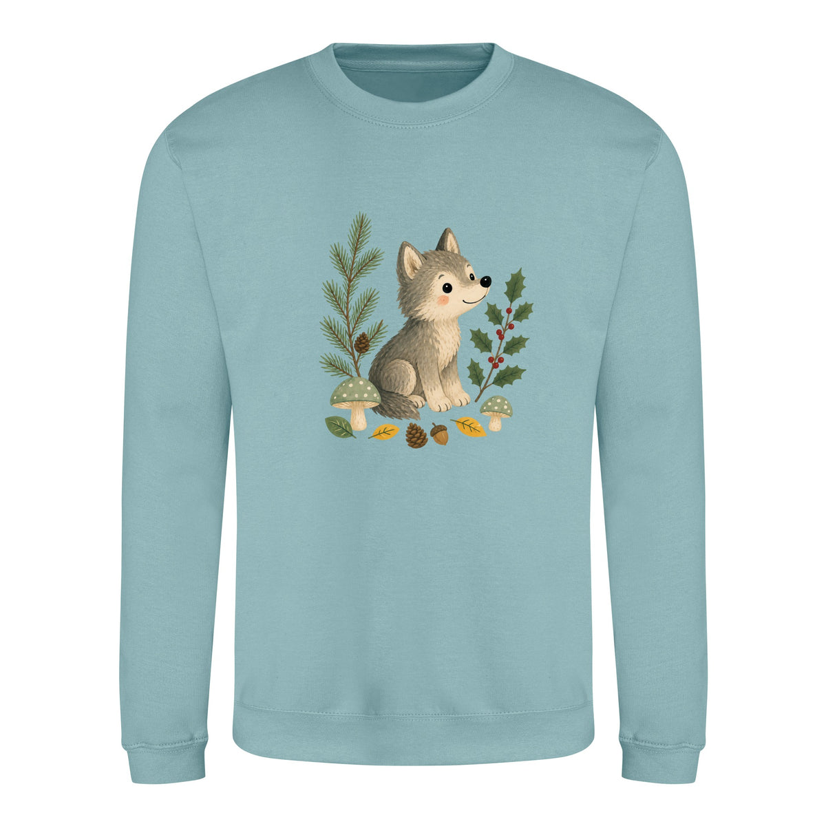 Wolf in the Winter Wood Adult Sweatshirt - Once Upon a Woodland Seafoam colour variant image