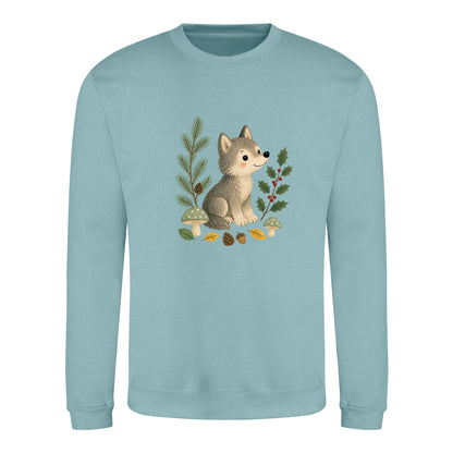 Wolf in the Winter Wood Adult Sweatshirt - Once Upon a Woodland Seafoam colour variant image