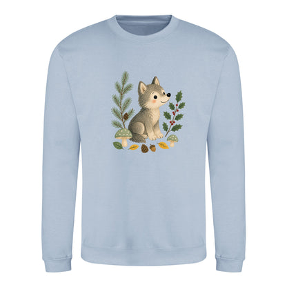 Wolf in the Winter Wood Adult Sweatshirt - Once Upon a Woodland Sky Blue colour variant image