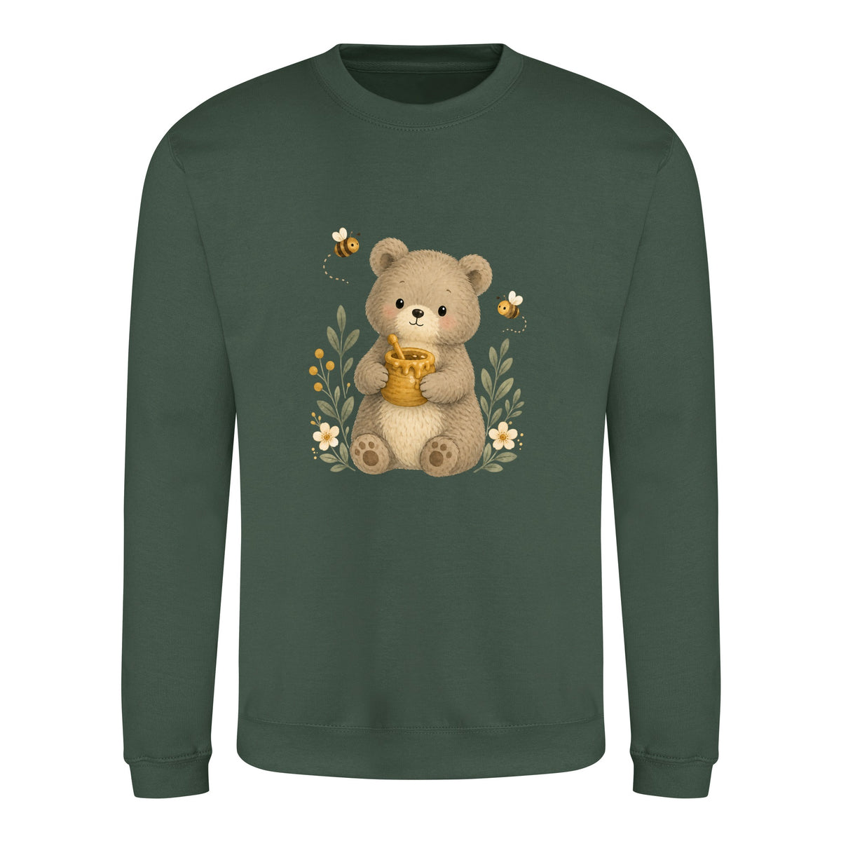Bear and the Honey Bees Adult Sweatshirt - Once Upon a Woodland Bottle Green colour variant image
