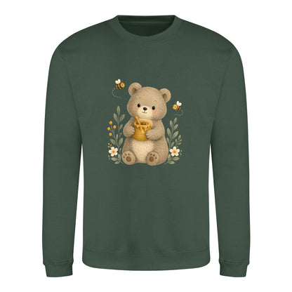 Bear and the Honey Bees Adult Sweatshirt - Once Upon a Woodland Bottle Green colour variant image