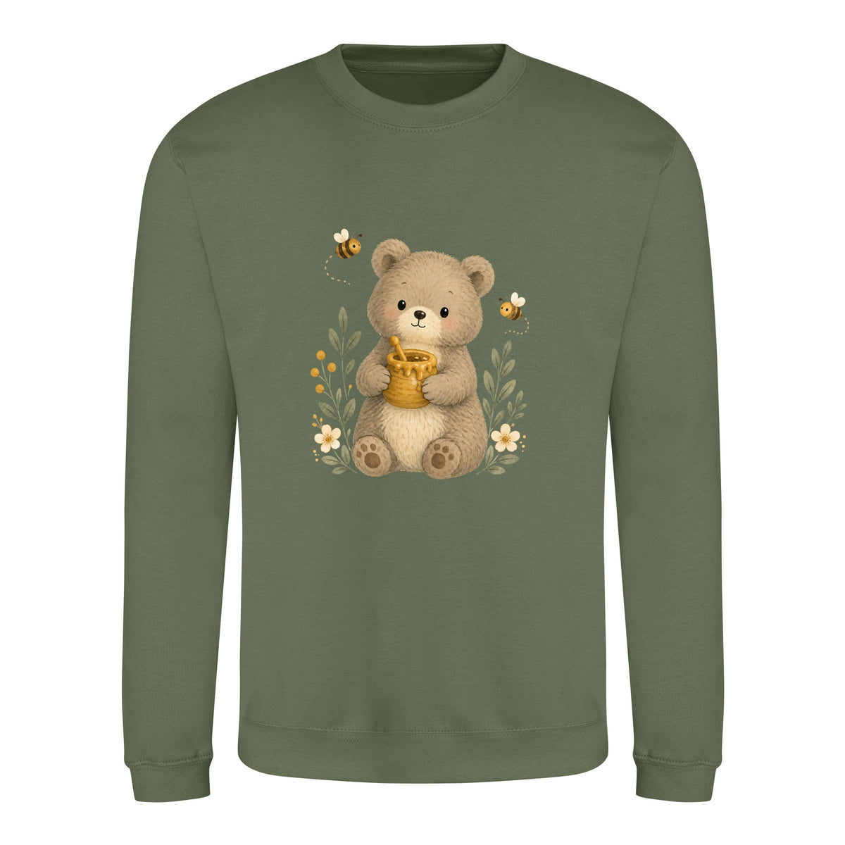 Bear and the Honey Bees Adult Sweatshirt - Once Upon a Woodland Earthy Green colour variant image