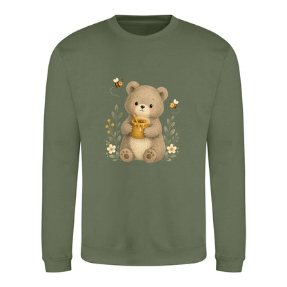 Bear and the Honey Bees Adult Sweatshirt - Once Upon a Woodland Earthy Green colour variant image